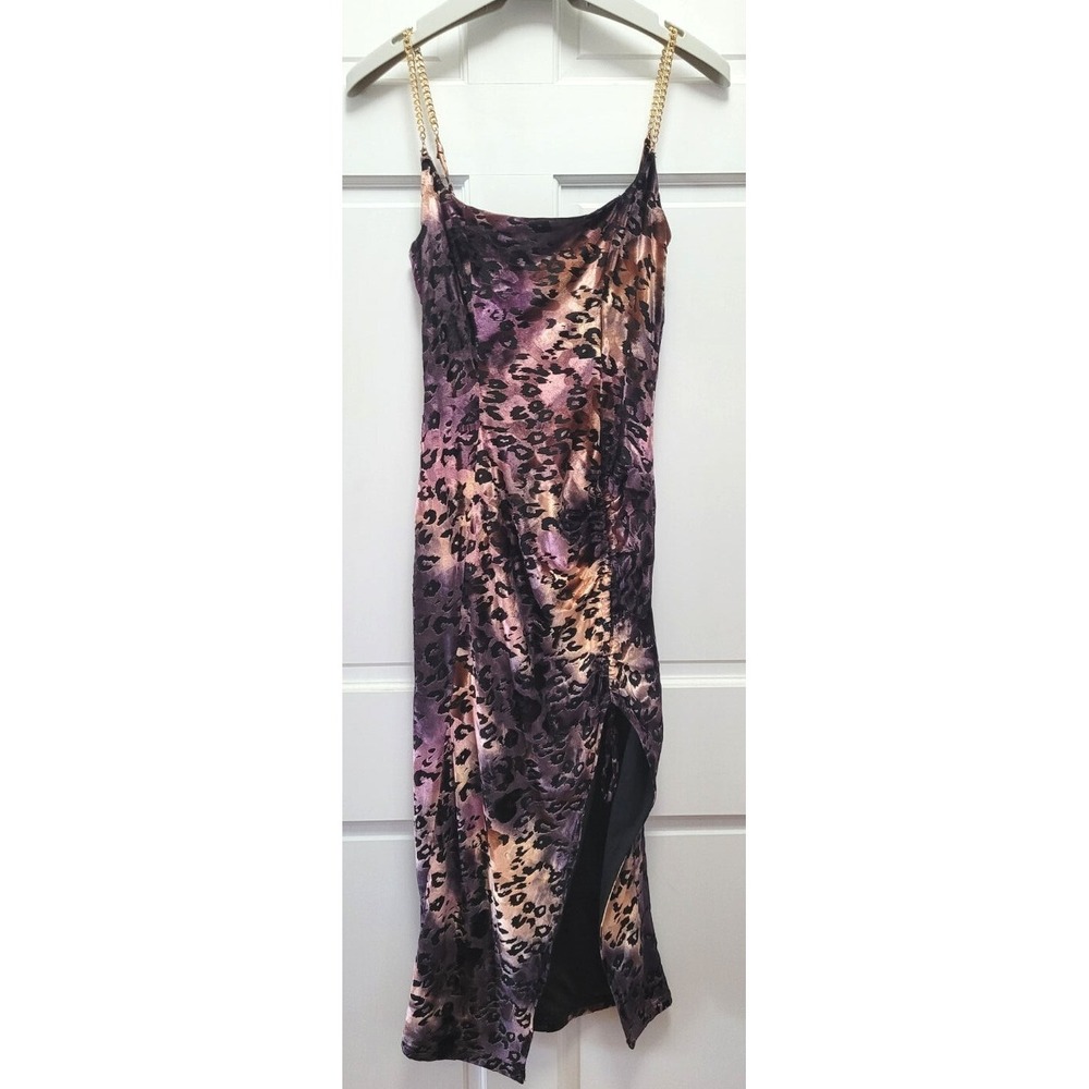 Jluxlabel Crushed Velvet Chain Straps Shirred Side‎ Midi Dress - Small